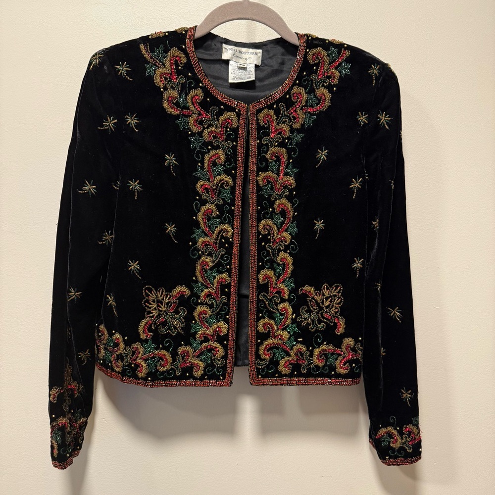 Vintage Adrianna Papell Beaded Velvet Trophy Jacket PS - Picture 3 of 9